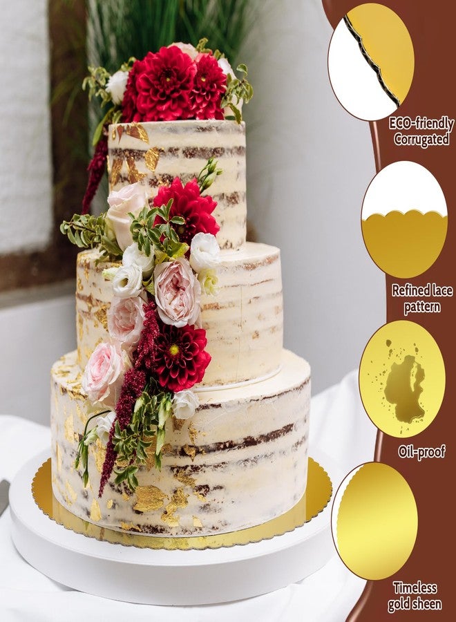 RMERVE 50 Pcs 14 Inch Round Cake Base Gold Cake Boards Disposable Cake Plate Bulk Sturdy Circle Cardboard Scalloped Base for Cake Pizza Pie Decorating New Year Birthday Parties(Gold) - Image 3