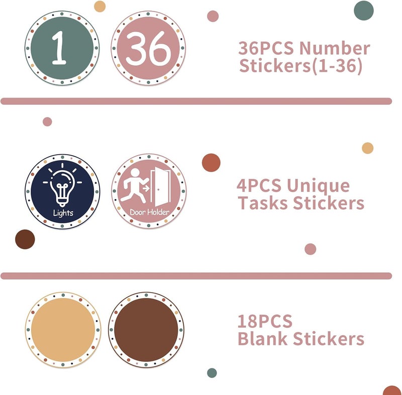 Fowecelt 58 Pcs 4 Inch Boho Classroom Floor Dots Floor Stickers, Bohemia Classroom Spots Markers Line Up Self Adhesive Vinyl Stickers for Preschool and Kindergarten Elementary Teachers Kids - Image 2