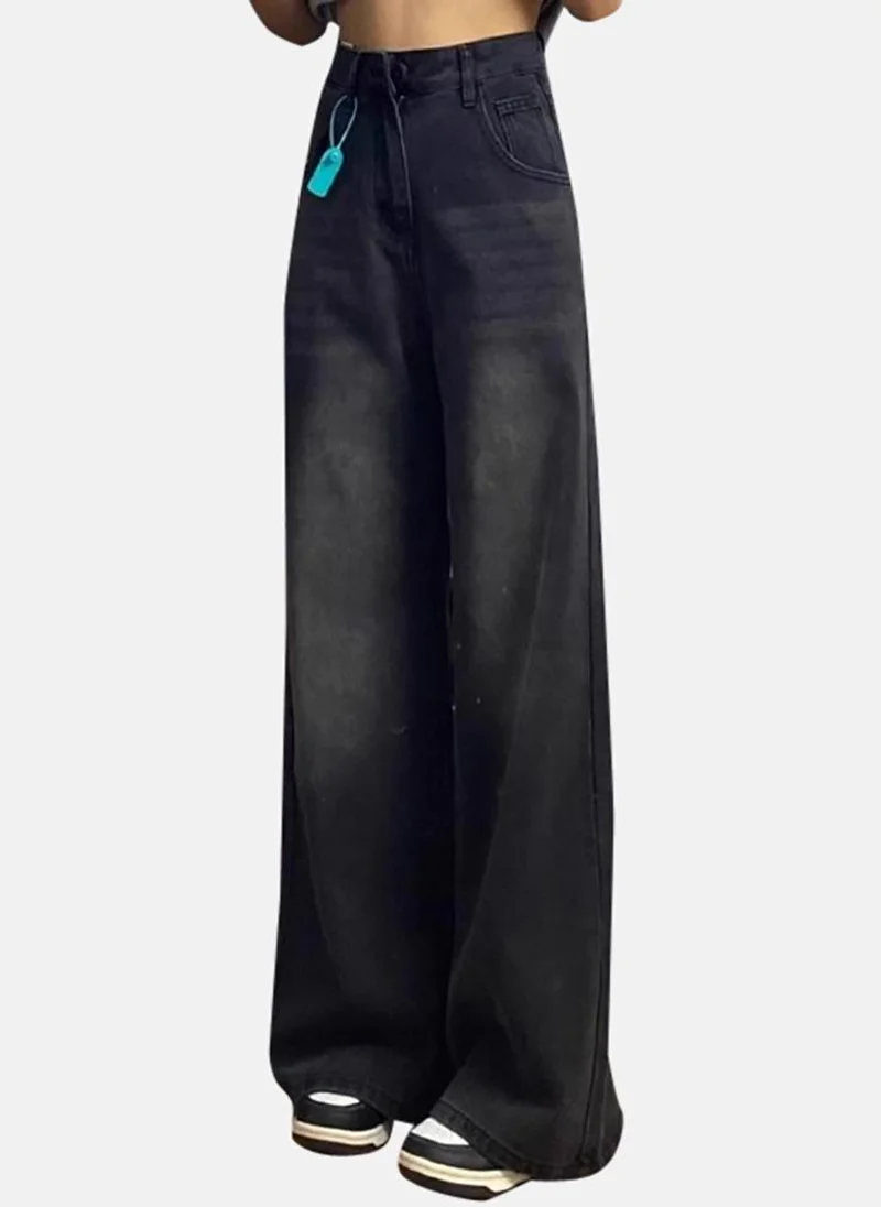 YUNIQEE Grey Solid Low Rise Relaxed Wide Leg Jeans
