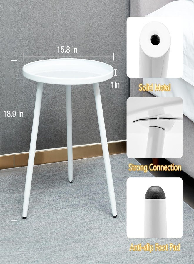 Linpla End/Side Tables - Small Round Accent Table, Metal White Narrow Night Stands with 3 Legs, Ideal for Any Room-Side Tables Living Room, Bedroom, Plant Stand Balcony, Indoor & Outdoor - Image 5