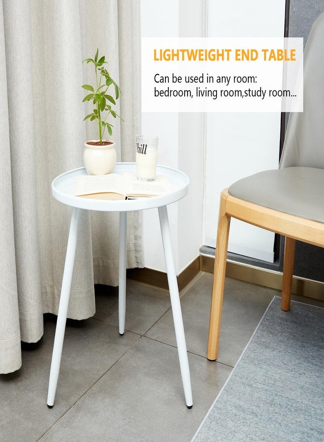 Linpla End/Side Tables - Small Round Accent Table, Metal White Narrow Night Stands with 3 Legs, Ideal for Any Room-Side Tables Living Room, Bedroom, Plant Stand Balcony, Indoor & Outdoor - Image 4