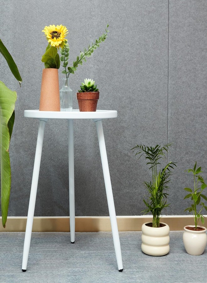 Linpla End/Side Tables - Small Round Accent Table, Metal White Narrow Night Stands with 3 Legs, Ideal for Any Room-Side Tables Living Room, Bedroom, Plant Stand Balcony, Indoor & Outdoor - Image 2