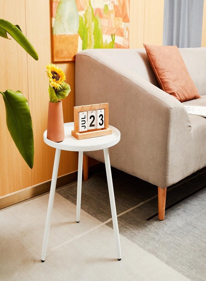 Linpla End/Side Tables - Small Round Accent Table, Metal White Narrow Night Stands with 3 Legs, Ideal for Any Room-Side Tables Living Room, Bedroom, Plant Stand Balcony, Indoor & Outdoor - Image 3