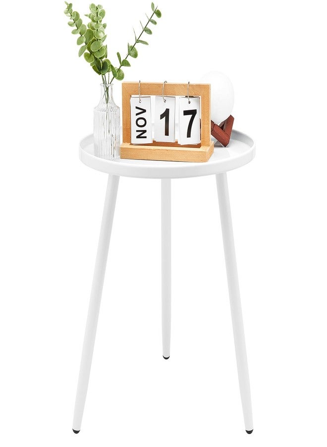 Linpla End/Side Tables - Small Round Accent Table, Metal White Narrow Night Stands with 3 Legs, Ideal for Any Room-Side Tables Living Room, Bedroom, Plant Stand Balcony, Indoor & Outdoor - Image 1