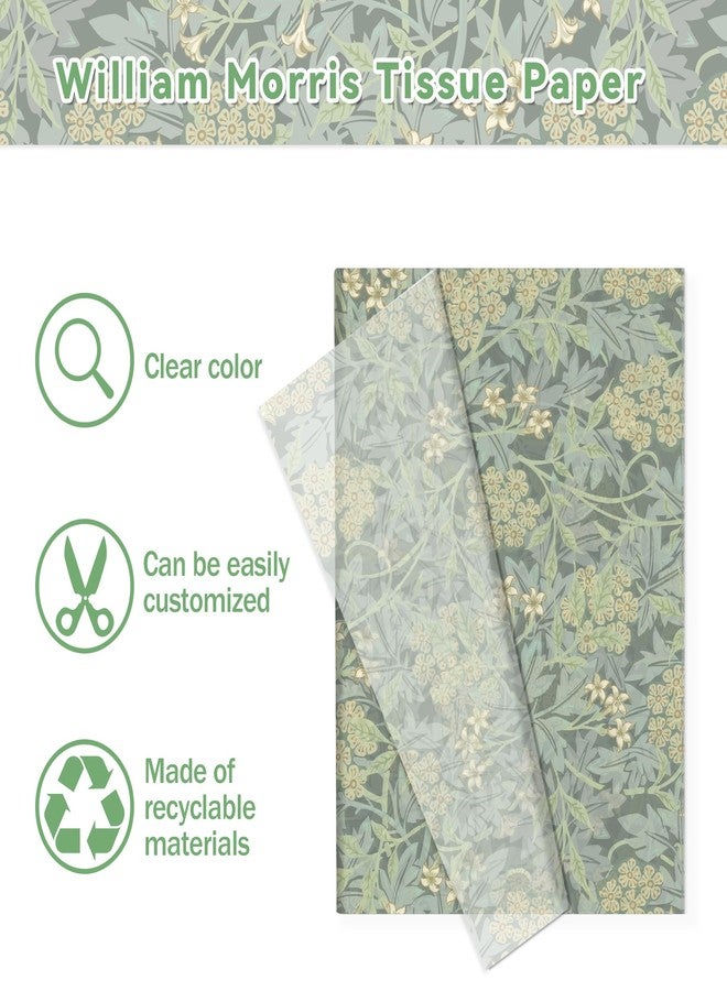 MOZUI 50 Sheets William Morris Tissue Paper - 20 x 14 Inches Green Blue Retro Floral Printed Gift Wrapping Paper, William Morris Botanical Patterns for Wedding Gift Packaging, Bridal Shower Decorations - Image 2