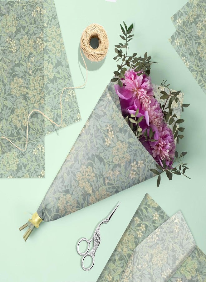 MOZUI 50 Sheets William Morris Tissue Paper - 20 x 14 Inches Green Blue Retro Floral Printed Gift Wrapping Paper, William Morris Botanical Patterns for Wedding Gift Packaging, Bridal Shower Decorations - Image 4