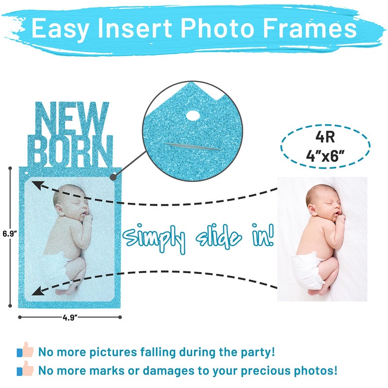 PartyHooman 1st Birthday Photo Banner for Baby from Newborn to 12 Months, First Birthday Decorations for Boys Monthly Milestones Garland | First Photo Banner Pre-strung with Frame (Blue) - Image 3
