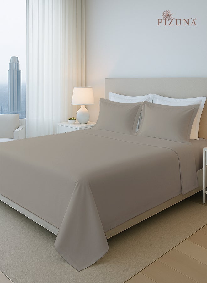 PIZUNA Pure Combed Cotton Bed Sheet Set King Size Simply Taupe, 400 Thread Count Cozy Luxury 100% Long Staple Cotton Sateen Weave Bedsheet Set (1 Flat Sheet, 1 Fitted Sheet, 2 Pillowcases) - Image 1