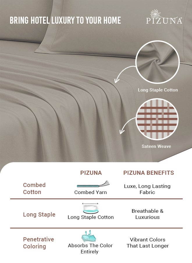 PIZUNA Pure Combed Cotton Bed Sheet Set King Size Simply Taupe, 400 Thread Count Cozy Luxury 100% Long Staple Cotton Sateen Weave Bedsheet Set (1 Flat Sheet, 1 Fitted Sheet, 2 Pillowcases) - Image 2