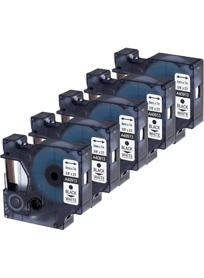 DYMO 9MM BLACK ON WHITE TAPE PACK OF 5 - Image 1