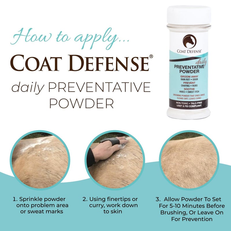 Coat Defense Daily Preventative Powder for Horses - Safe & Effective Equine Sweet Itch, Skin Funk, Scratches, & Rain Rot Treatment - Dry Shampoo for Horses, 8 oz Formula with All Natural Ingredients - Image 4