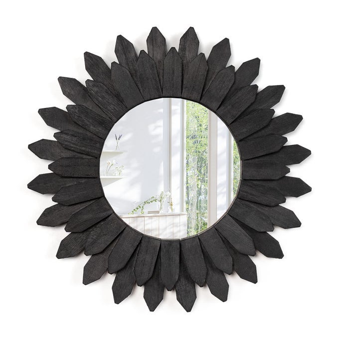 WALL MIRROR 12 INCH RUSTIC WOOD SUNBURST BOHO MIRROR FARMHOUSE WALL DECOR ROOM DECOR HOME DECOR FOR BEDROOM LIVING ROOM ENTRYWAY VINTAGE BLACK