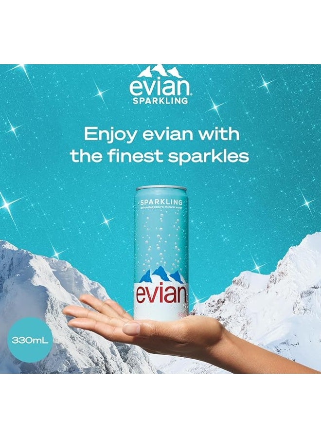 evian Sparkling Water Cans 24x330ml, Awaken Your Senses with Evian Sparkling Water, Sparkling Drinking Water for Maximum Hydration - Image 2