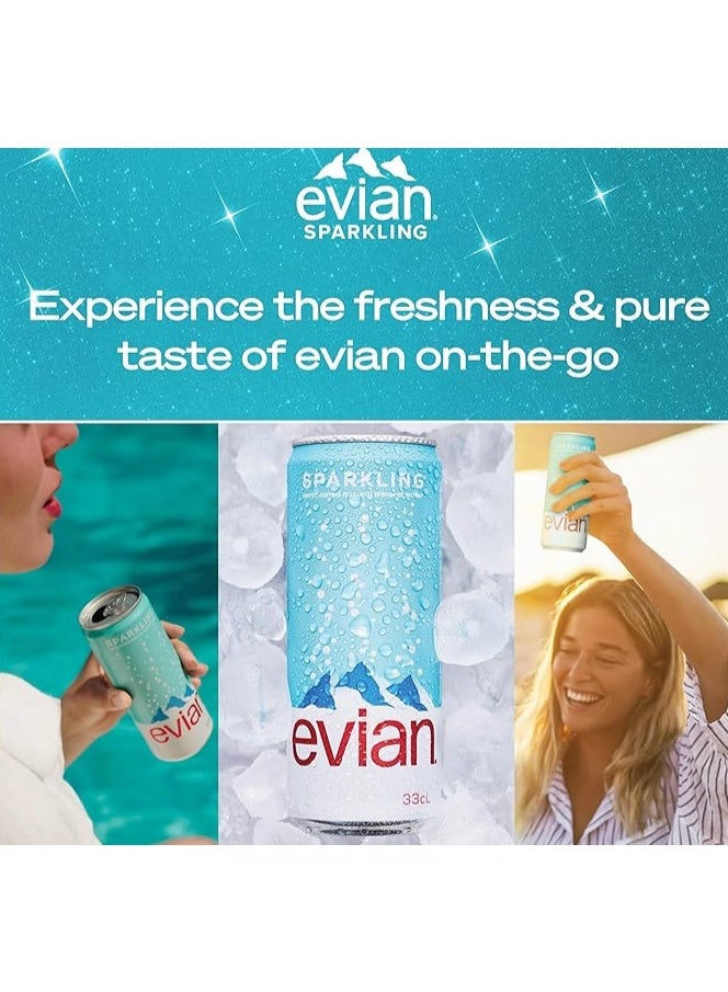 evian Sparkling Water Cans 24x330ml, Awaken Your Senses with Evian Sparkling Water, Sparkling Drinking Water for Maximum Hydration - Image 3