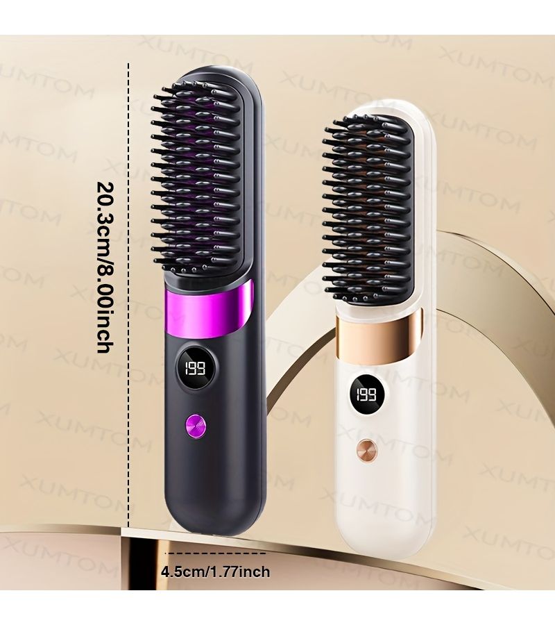 Multifunctional Hair Straightener Brush Curling Iron 4 Level Temperature Adjustment Fast Heating LED Display USB Charging Suitable For Straight And Curly Hair Styling Black - Image 2