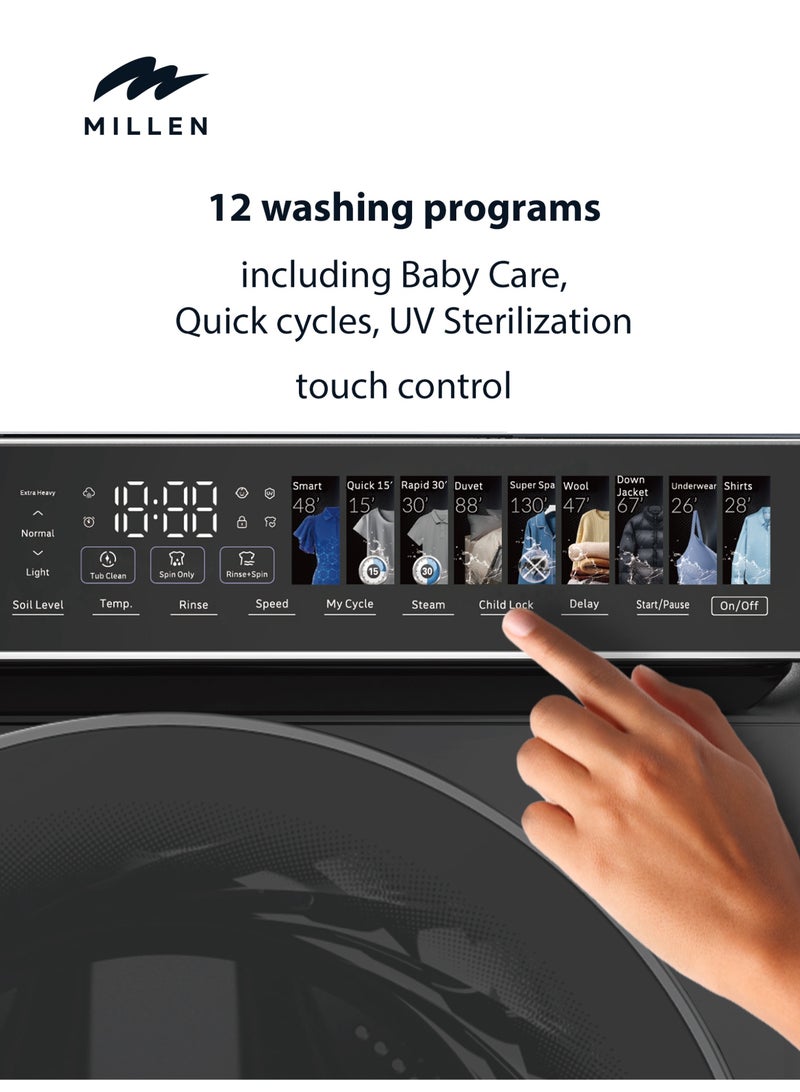 MILLEN 12kg Front Load Washing Machine – 3Y Warranty, Inverter Motor, Large Capacity, Smart & Powerful, 12 kg МWM12012BLIDD black - Image 3