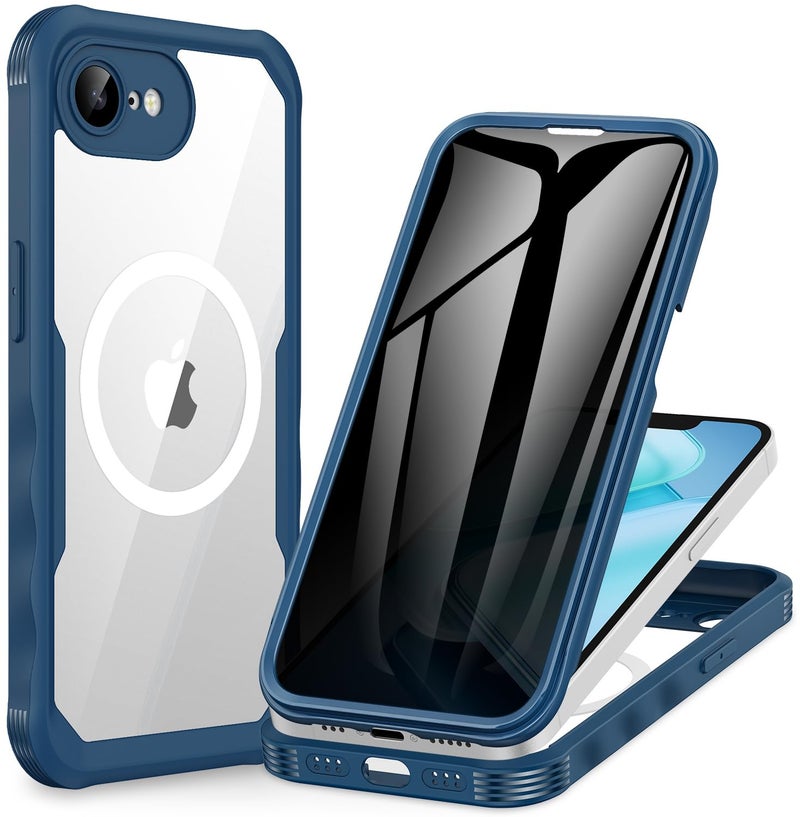 CENHUFO Magnetic Privacy Case for iPhone 16E / iPhone 17E [Compatible with Magsafe] Full Body Phone Case Built-in 9H Glass Privacy Screen Protector and Camera Protector, Shockproof Cover - Blue - Image 1