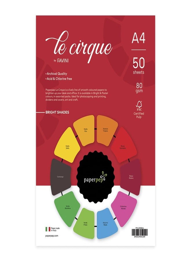 PaperPep Paper Pep Le Cirque Colour Sheets 80GSM A4 Bright Shades Assorted Pack of 50 Sheets - Image 1