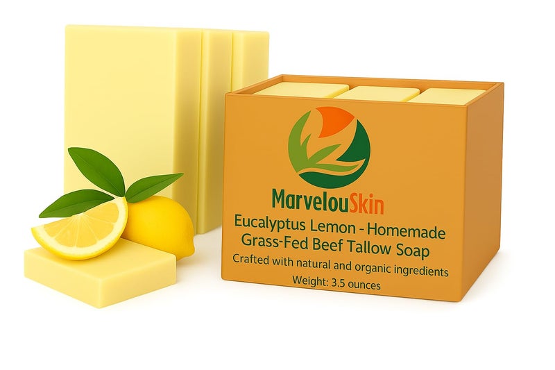 Marvelouskin Eucalyptus Lemon Tallow Soap â€“ Grass-Fed Bar with Essential Oil â€“ Fresh & Naturally Energizing â€“ 3 Pack - Image 1