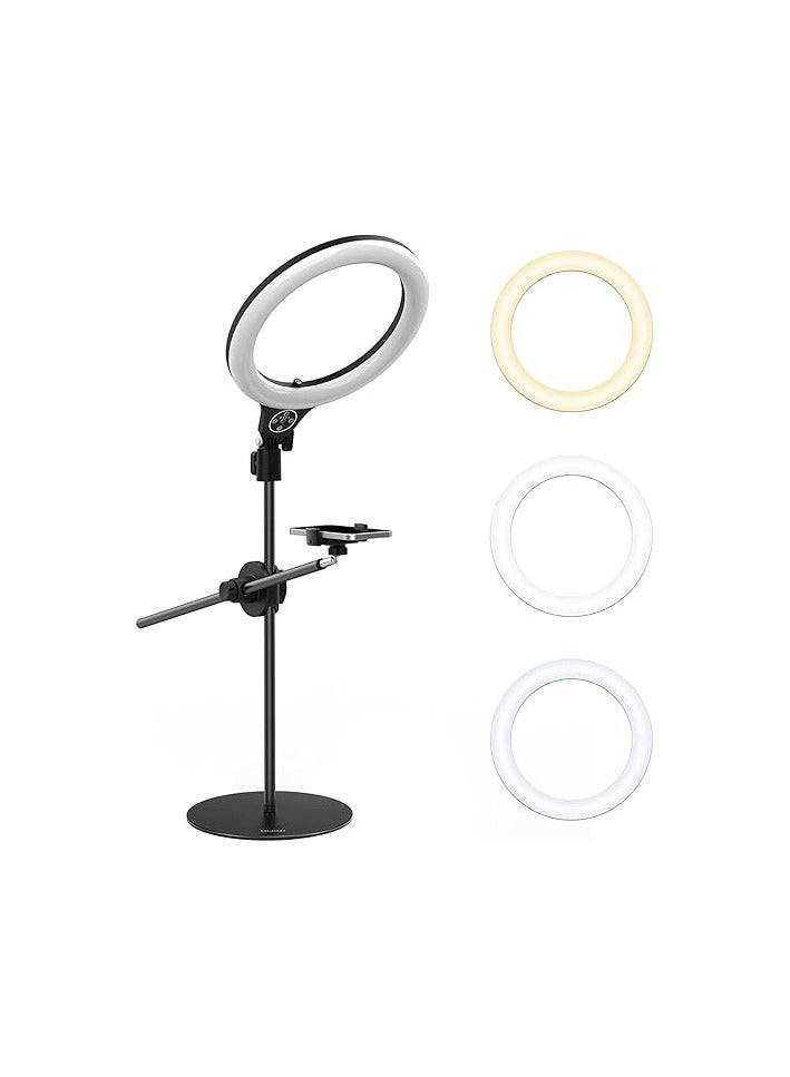 Ulanzi Ring Light Desk with Horizontal Boom Arm, 10" Ring Light with Phone Tripod Stand, 3500k-6500K Dimmable, Ring Light with Phone Holder for Video Recording, Live Stream, Portrait, Makeup - Image 1