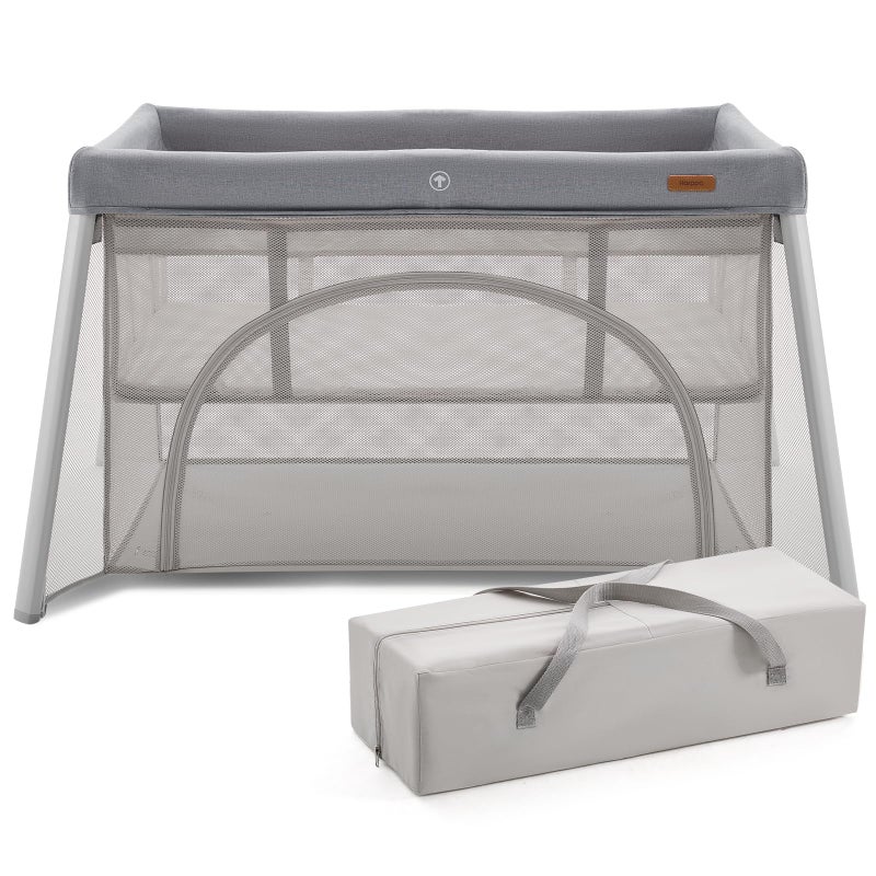 HARPPA Travel Crib, Lightweight Portable Crib Requires No Assembly, Foldable Pack and Play for Baby and Toddlers, Compact Play Yard with Bed,Gray - Image 1