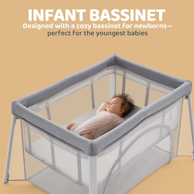 HARPPA Travel Crib, Lightweight Portable Crib Requires No Assembly, Foldable Pack and Play for Baby and Toddlers, Compact Play Yard with Bed,Gray - Image 4
