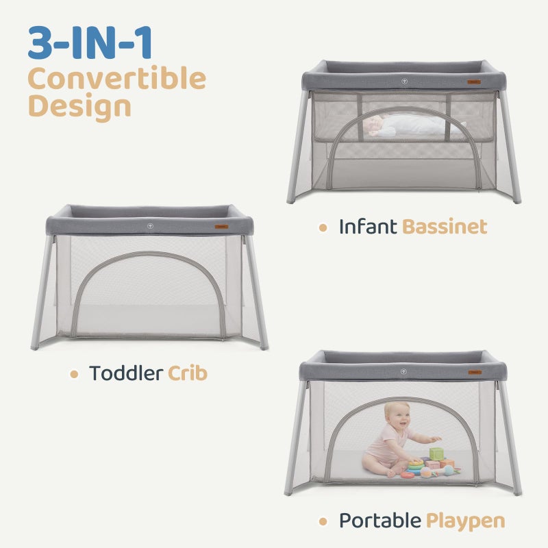 HARPPA Travel Crib, Lightweight Portable Crib Requires No Assembly, Foldable Pack and Play for Baby and Toddlers, Compact Play Yard with Bed,Gray - Image 3