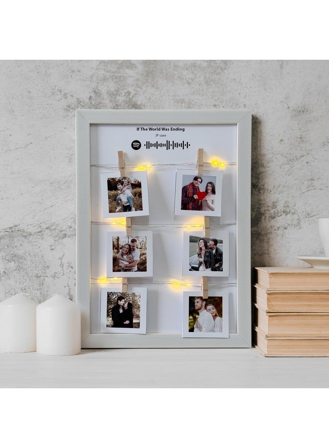 Art Street Spotify Song & Photo LED Frame Polaroid Wall & Table Display for Valentine’s Day, Couples, Friends, Family (White, 8x12 Inch, 6 Photos) - Image 1
