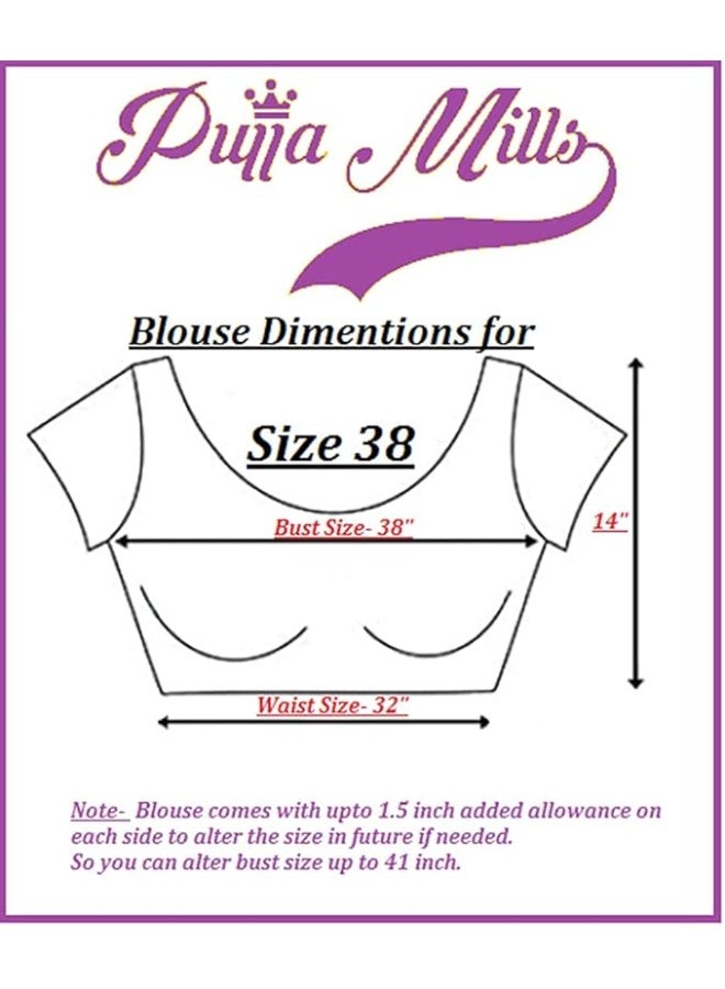 Pujia Mills بلوزة ساري جاهزة من بوجيا ميلز للنساء، مصنوعة من خيوط حرير فانتوم ثقيلة، مزينة بتطريز زاري وترتر وتطريز يدوي بالمرآة الحقيقية (الأكمام متصلة من الداخل). - Image 4