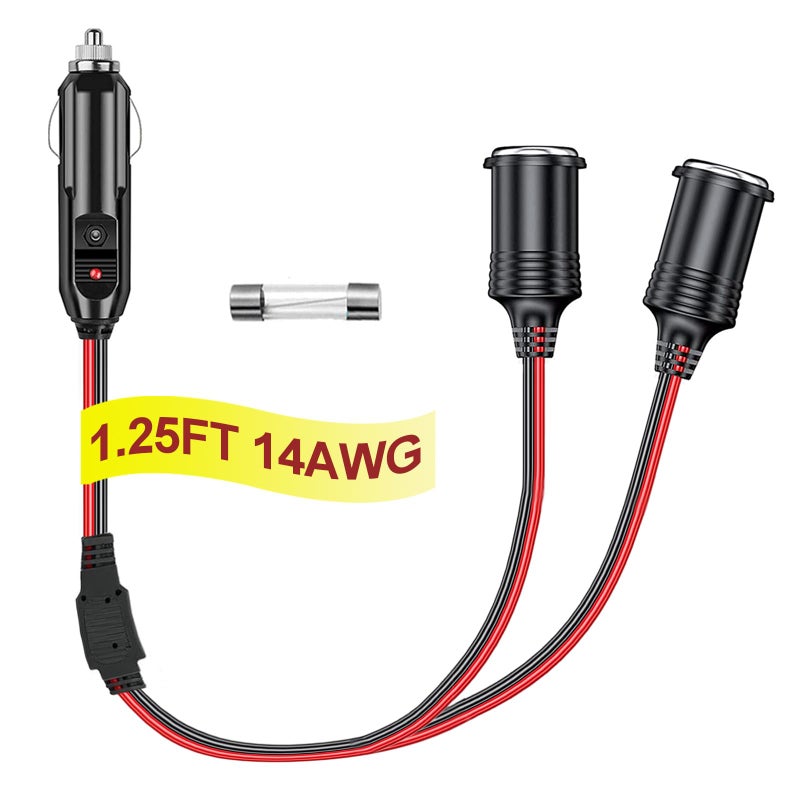 RWUJILONG 12V Cigarette Lighter Socket Splitter 12 Volt Splitter 2 Socket 125FT Car Plug Splitter Cigarette Lighter Splitter Adapter Power Charger Port 14 AWG Cord 20A Fuse 1 Years Warranty - Image 3