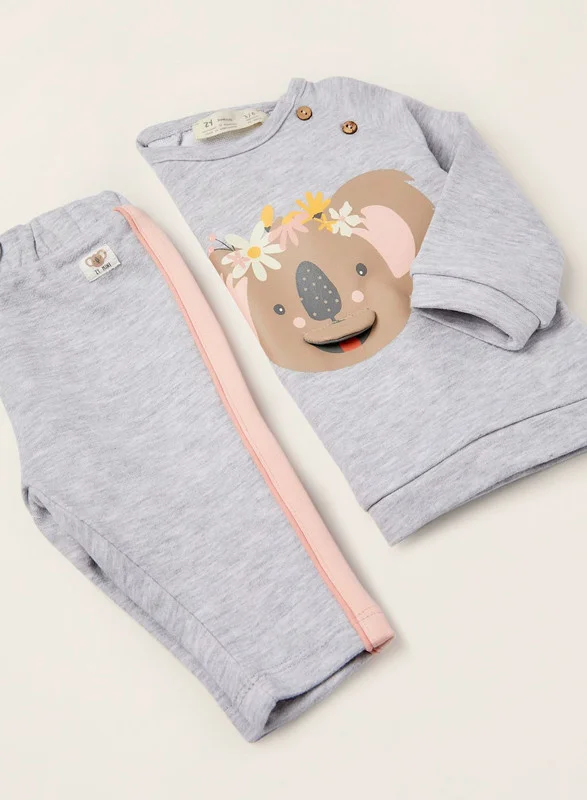 Zippy Cotton Tracksuit for Newborn Baby Girls 'Koala', Grey/Pink