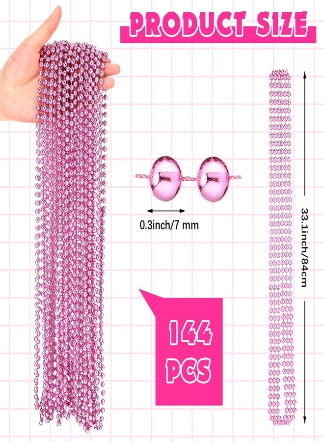 Sureio 144 Pieces Bulk Pink Bead Necklaces Breast Cancer Items 33 Inch 7 mm Pink Metallic Party Necklace for Baby Shower Gender Reveal Bachelorette Party Costume Breast Cancer Awareness Accessories - Image 2