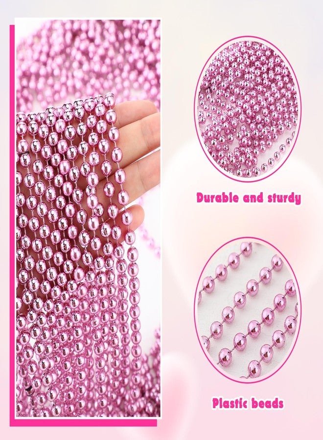 Sureio 144 Pieces Bulk Pink Bead Necklaces Breast Cancer Items 33 Inch 7 mm Pink Metallic Party Necklace for Baby Shower Gender Reveal Bachelorette Party Costume Breast Cancer Awareness Accessories - Image 3