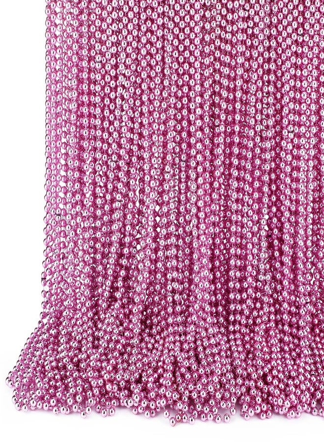 Sureio 144 Pieces Bulk Pink Bead Necklaces Breast Cancer Items 33 Inch 7 mm Pink Metallic Party Necklace for Baby Shower Gender Reveal Bachelorette Party Costume Breast Cancer Awareness Accessories - Image 1