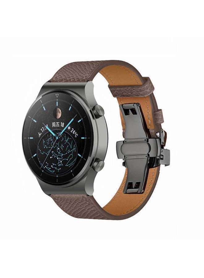 Perfii Genuine Leather Replacement Band 22mm For Huawei Watch GT2 Pro Grey - Image 2