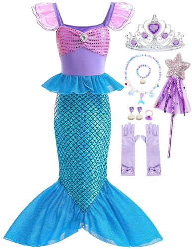 Luzlen Little Girls Mermaid Princess Costume Party Dress for Toddler Kids Baby Halloween Cosplay Dress Up with Accessories Blue 45 YearsTag 120 - Image 1