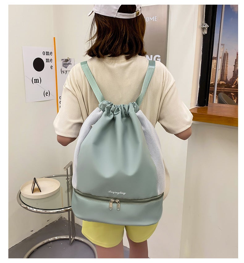 Generic New Dry and Wet Separate Independent Shoe Warehouse Fitness Backpack Drawstring Drawstring Pocket Large Capacity Casual Backpack Storage Bag Green