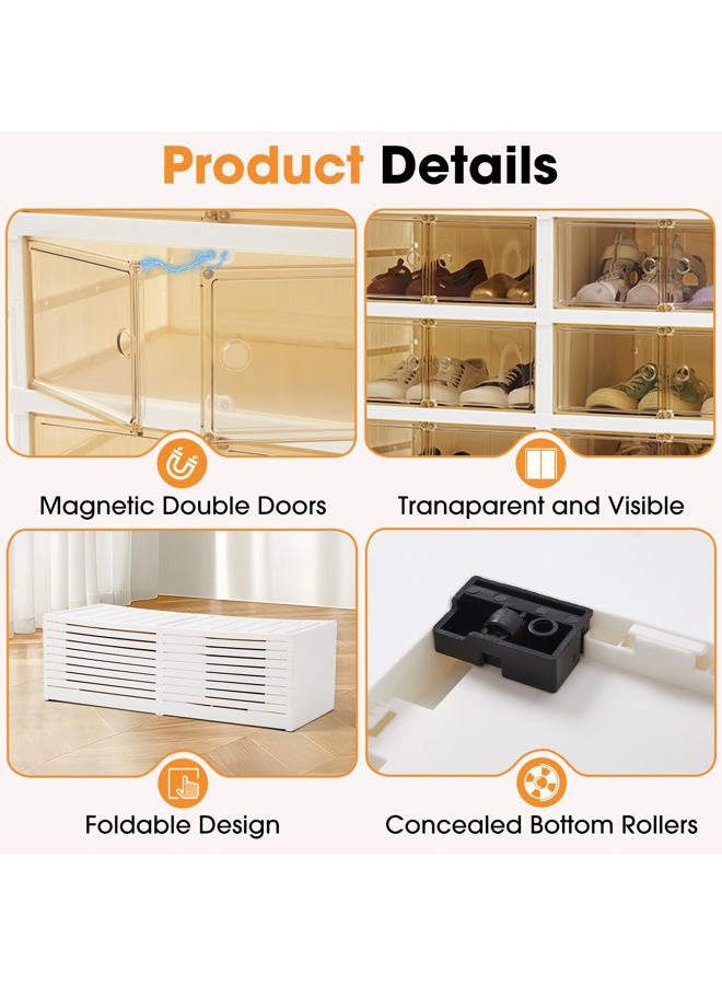 LAFORMO Folding Shoe Rack Storage Device,Large Plastic Folding Shoe Cabinet, Easy to Assemble Shoe Rack Storage Cabinet with Transparent Door Magnetic Buckle(9Tiers,36Pairs) - Image 3