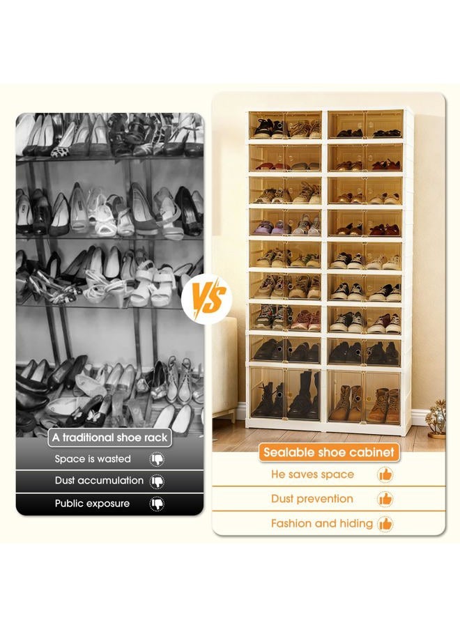 LAFORMO Folding Shoe Rack Storage Device,Large Plastic Folding Shoe Cabinet, Easy to Assemble Shoe Rack Storage Cabinet with Transparent Door Magnetic Buckle(9Tiers,36Pairs) - Image 5