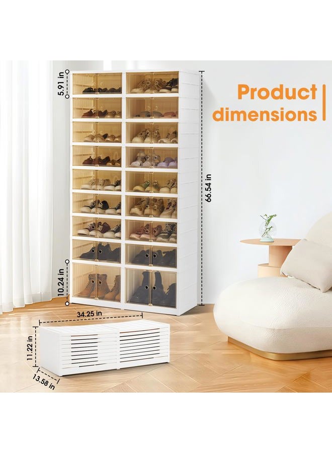 LAFORMO Folding Shoe Rack Storage Device,Large Plastic Folding Shoe Cabinet, Easy to Assemble Shoe Rack Storage Cabinet with Transparent Door Magnetic Buckle(9Tiers,36Pairs) - Image 2