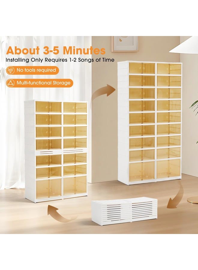 LAFORMO Folding Shoe Rack Storage Device,Large Plastic Folding Shoe Cabinet, Easy to Assemble Shoe Rack Storage Cabinet with Transparent Door Magnetic Buckle(9Tiers,36Pairs) - Image 4