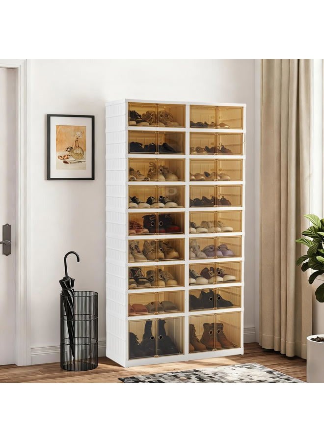 LAFORMO Folding Shoe Rack Storage Device,Large Plastic Folding Shoe Cabinet, Easy to Assemble Shoe Rack Storage Cabinet with Transparent Door Magnetic Buckle(9Tiers,36Pairs) - Image 1