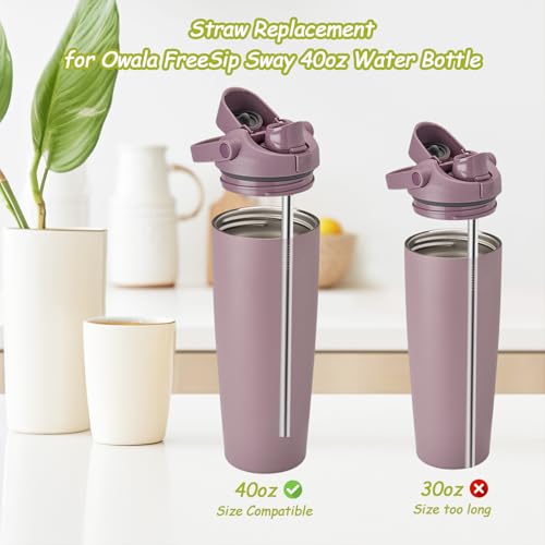 XZESH 6Pcs Metal Straw Replacement Compatible With Owala FreeSip Sway 40oz Water Bottle, With 2 Straw Cleaner, Reusable Stainless Steel Straws for Owala - Image 2