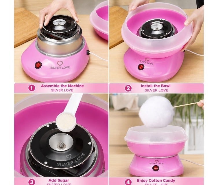 Silver Love Cotton Candy Machine 400W | Mini Electric Cotton Candy Maker | One-Touch Operation | Low Noise | Model FC-001 PINK - Image 2