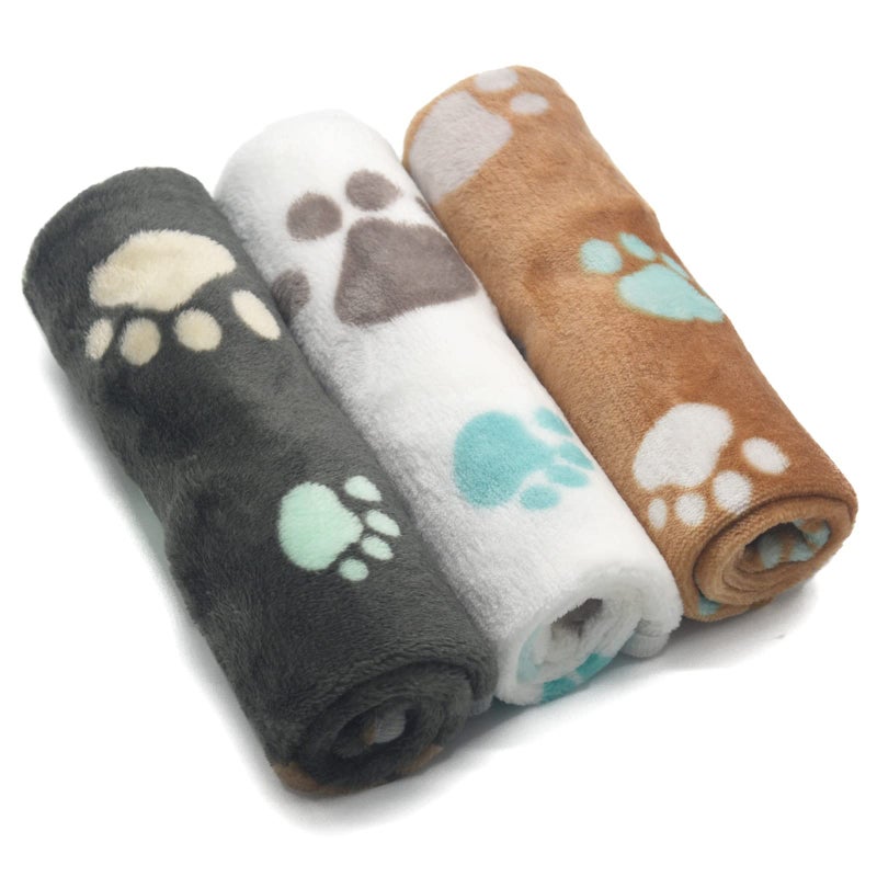 1 Pack 3 Puppy Blankets Super Soft Warm Sleep Mat Cute PAW Print Blanket Fleece Pet Blanket Flannel Throw Dog Blankets for Small Dogs Puppy CatsGrayWhiteBrownSmall23x15
