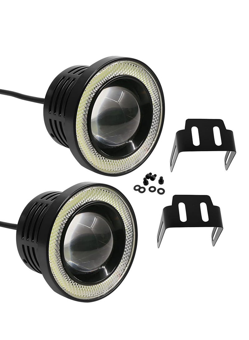 Y&D Car Eye Fog Light, 2PCS Universal Round Cob LED Super Bright with White Halo Rings Headlight, Daytime Running Light Drl Driving Bulb(White)  - Image 5