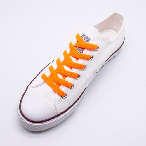 Handshop Flat Shoelaces 5/16" - Shoe Laces Replacements For Sneakers and Athletic Shoes Boots Neon Orange 114cm - Image 2