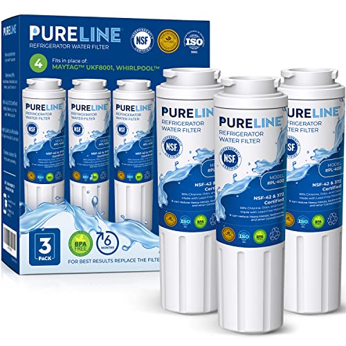 Pureline UKF8001 Refrigerator Water Filter Replacement, EDR4RXD1, Everydrop Filter 4, UKF8001AXX-750, UKF8001AXX-200, Maytag UKF8001, Whirlpool EDR4RXD1, 4396395, Kenmore 9084, 9006, (3 Pack) - Image 1