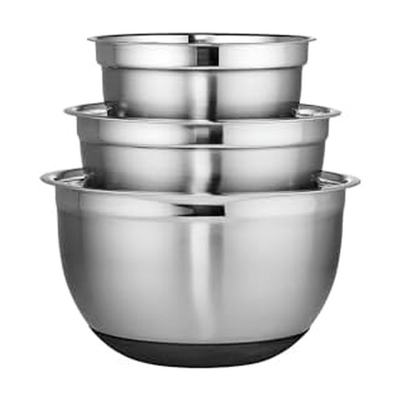 Chicago Metallic Stainless Steel Soft Base Bowls, Versatile Nesting Mixing Bowls for Every Kitchen Task, Set of 3 - Image 1