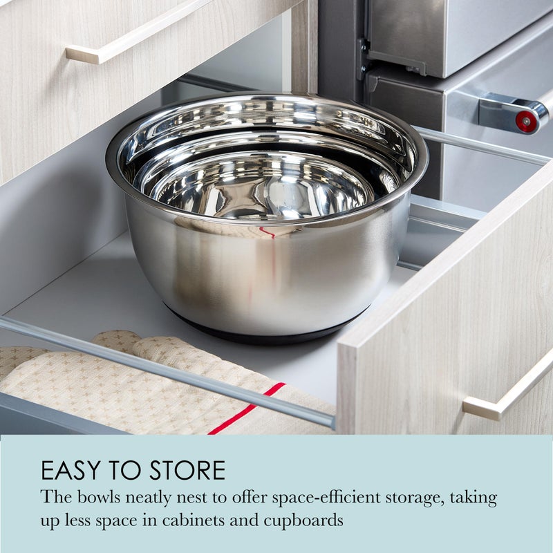 Chicago Metallic Stainless Steel Soft Base Bowls, Versatile Nesting Mixing Bowls for Every Kitchen Task, Set of 3 - Image 5